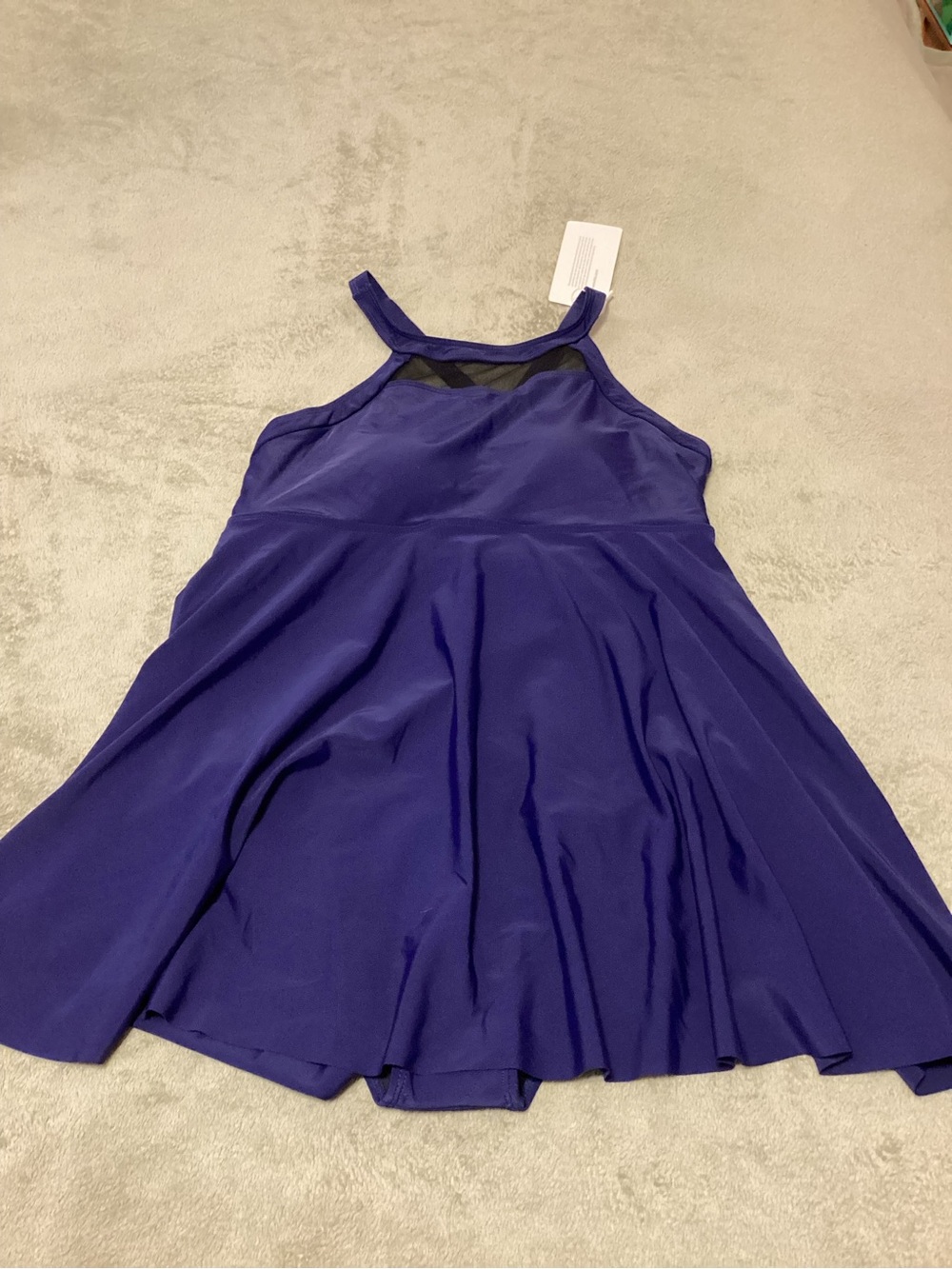 BloomChic Deep Blue Swim Dress with Mesh Yoke, 14/16, NWT